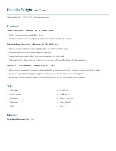 Cook/Trainer Resume