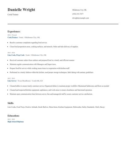 Cook/Trainer Resume