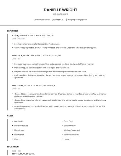 Cook/Trainer Resume