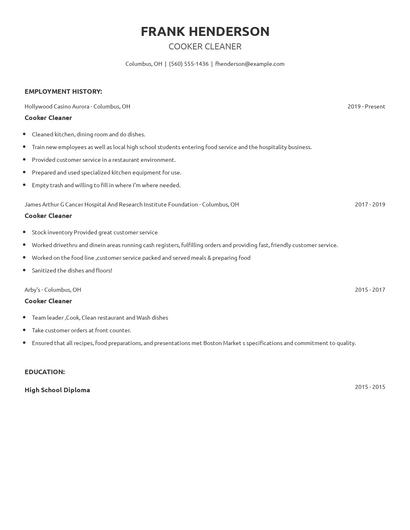 Cooker Cleaner Resume