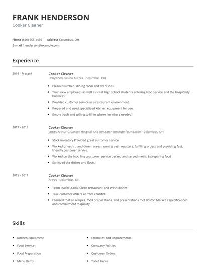 Cooker Cleaner Resume
