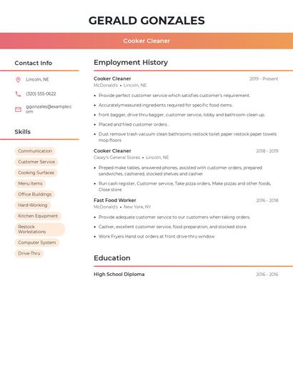 Cooker Cleaner Resume