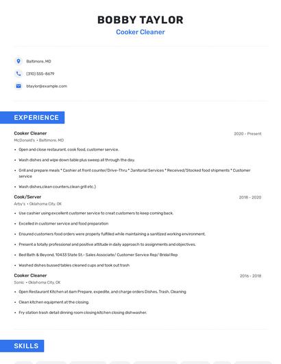 Cooker Cleaner Resume