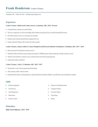 Cooker Cleaner Resume