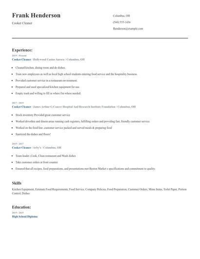 Cooker Cleaner Resume
