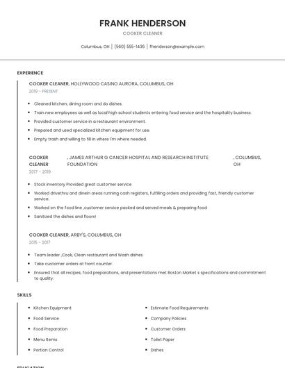 Cooker Cleaner Resume