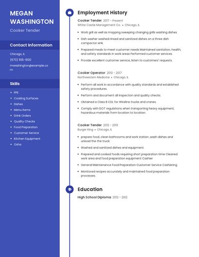 Cooker Tender Resume