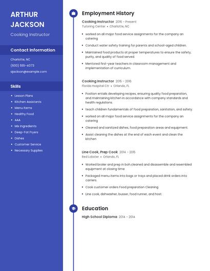 Cooking Instructor Resume