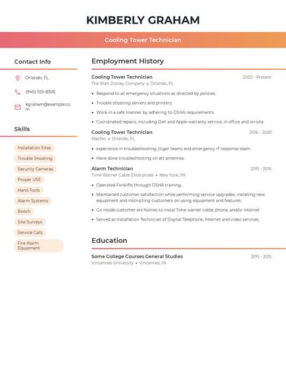 Cooling Tower Technician Resume