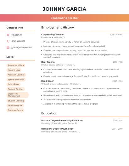 Cooperating Teacher Resume