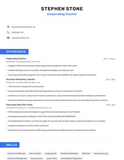 Cooperating Teacher Resume