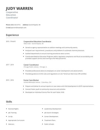 Cooperative Education Coordinator Resume