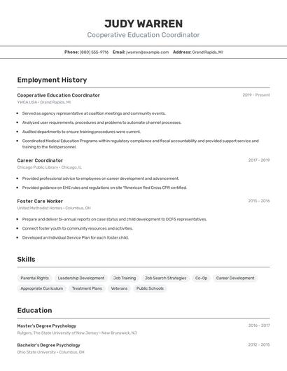 Cooperative Education Coordinator Resume