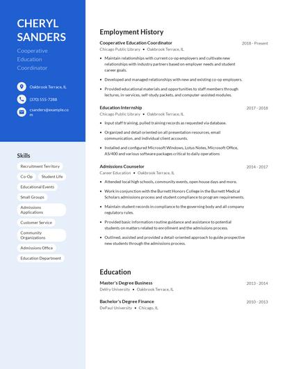 Cooperative Education Coordinator Resume