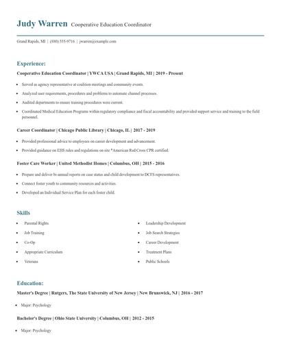 Cooperative Education Coordinator Resume