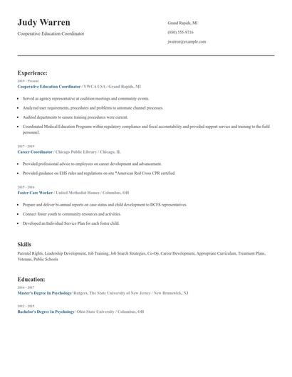 Cooperative Education Coordinator Resume