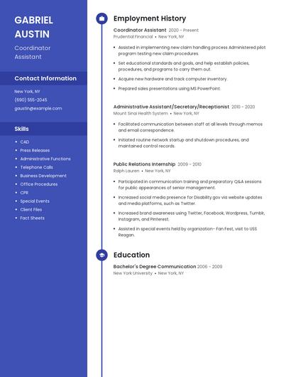 Coordinator Assistant Resume
