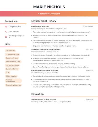 Coordinator Assistant Resume