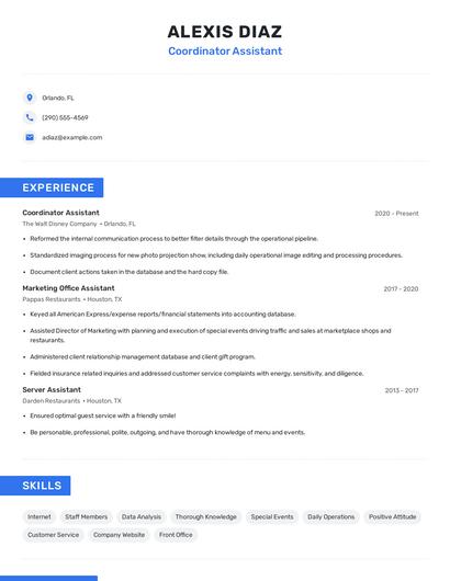 Coordinator Assistant Resume