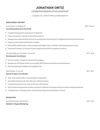 Coordinator/Executive Assistant Resume