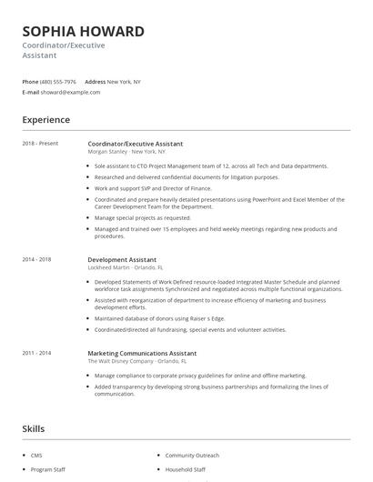 Coordinator/Executive Assistant Resume