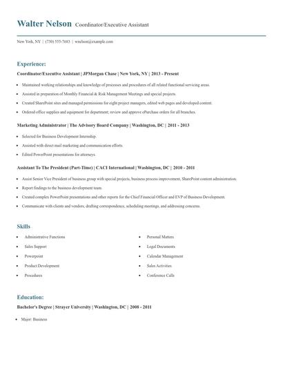 Coordinator/Executive Assistant Resume