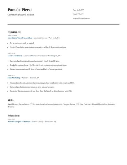 Coordinator/Executive Assistant Resume