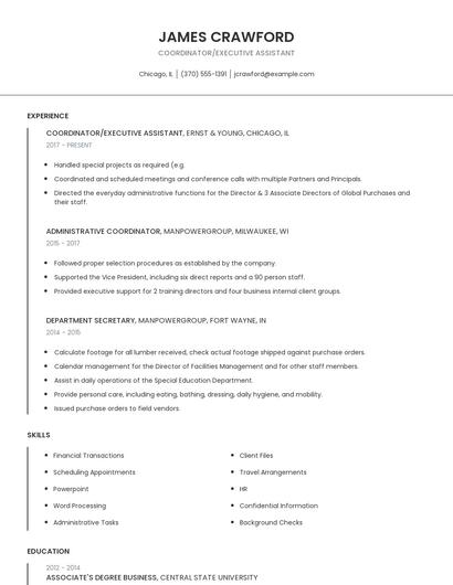 Coordinator/Executive Assistant Resume