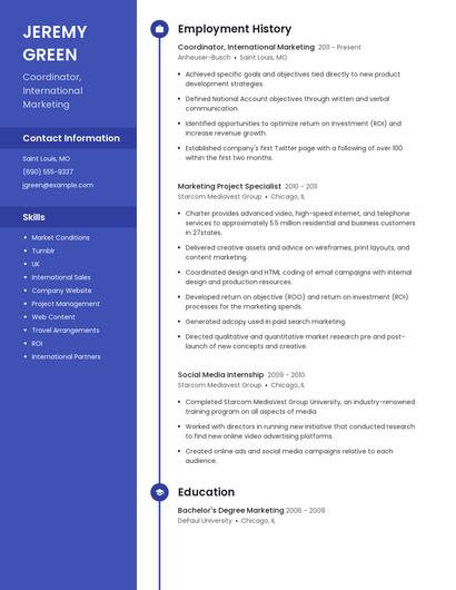 Coordinator, International Marketing Resume