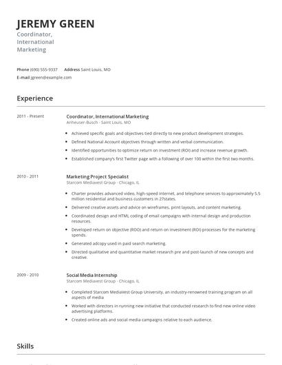 Coordinator, International Marketing Resume