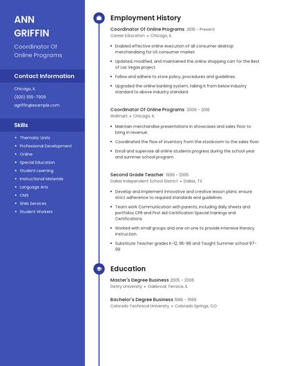 Coordinator Of Online Programs Resume