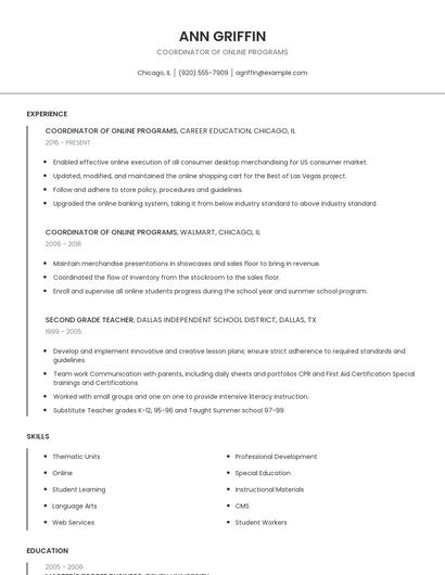 Coordinator Of Online Programs Resume