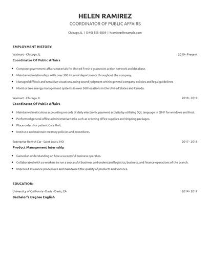 Coordinator Of Public Affairs Resume