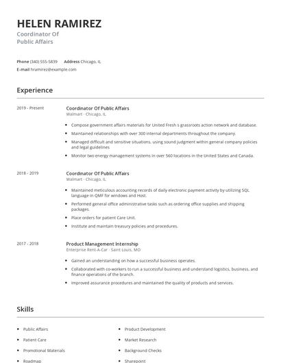 Coordinator Of Public Affairs Resume