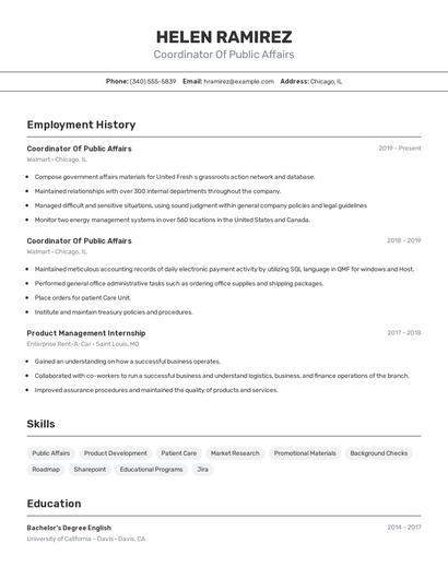 Coordinator Of Public Affairs Resume