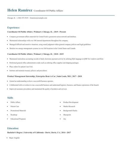 Coordinator Of Public Affairs Resume