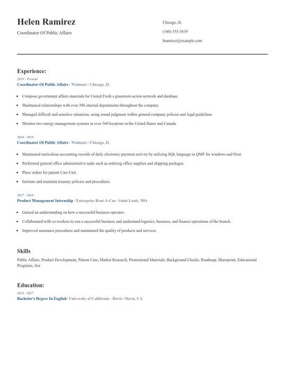 Coordinator Of Public Affairs Resume