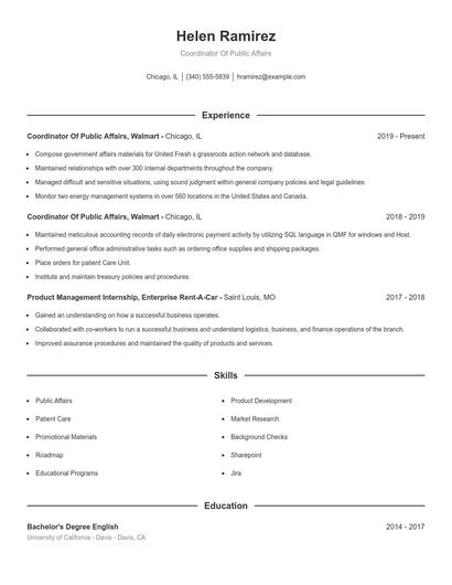 Coordinator Of Public Affairs Resume