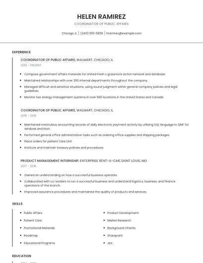 Coordinator Of Public Affairs Resume