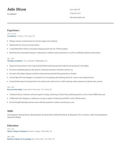 Coordinator Resume