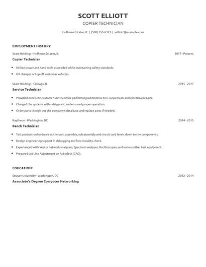 Copier Technician Resume