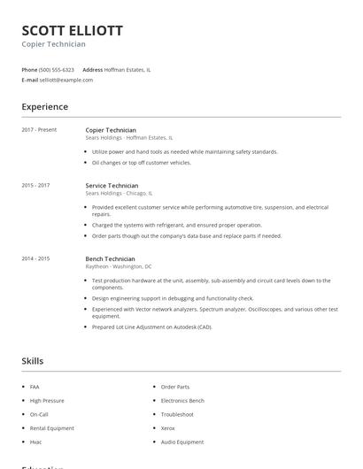 Copier Technician Resume