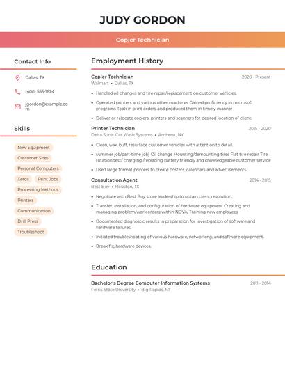 Copier Technician Resume