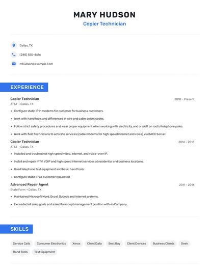 Copier Technician Resume