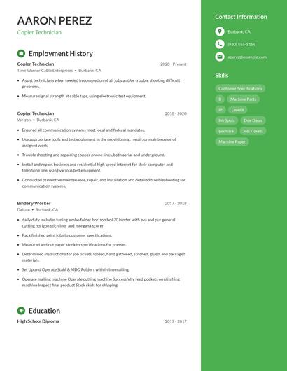Copier Technician Resume