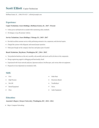 Copier Technician Resume