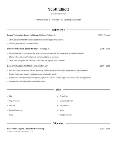 Copier Technician Resume