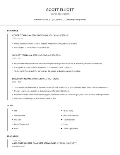 Copier Technician Resume