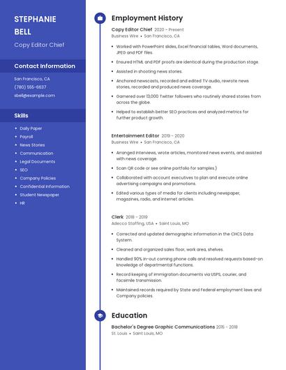 Copy Editor Chief Resume