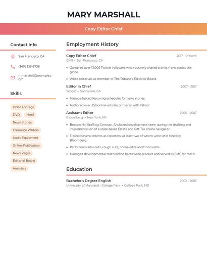 Copy Editor Chief Resume